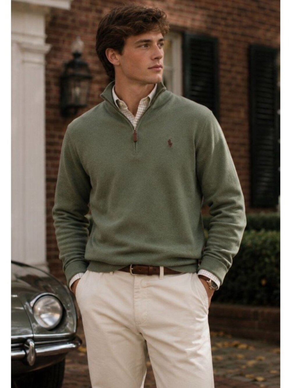 Ralph Lauren Mesh Knit Cotton Quarter Zip Sweater Mens Small Olive Green Perppy